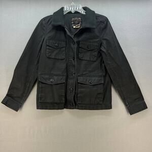 VTG J. Crew Jacket Women's S Black Washed and Aged Waxed Cotton Utility Preppy